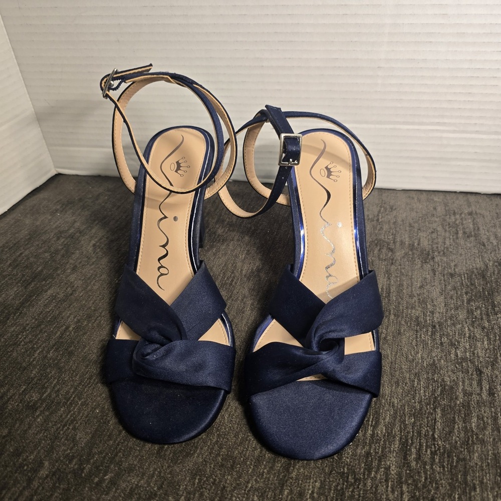 Nina Ashley Ankle Strap Sandals Womens Size 7M Navy Blue Formal